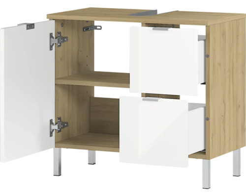 Waschtischunterschrank mit Tür, zwei Schubladen und Ablageflächen