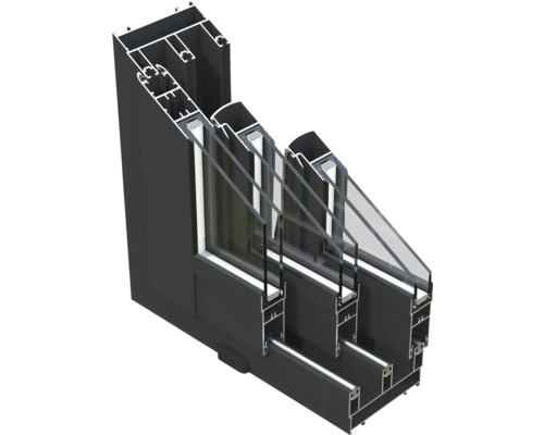 Schnittansicht eines Fensters mit Dreifachverglasung