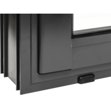 Detailansicht eines grauen Fensterrahmens