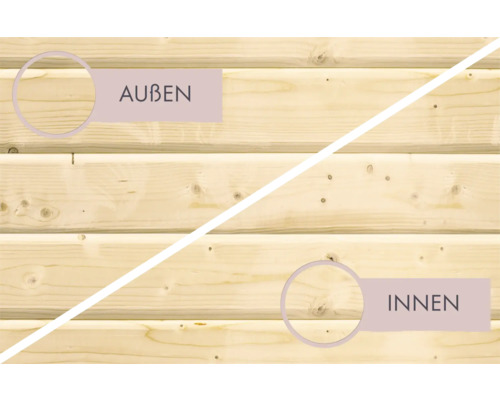 Holzwand mit Darstellung von Außen- und Innenansicht
