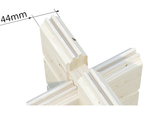 Holzprofil mit einer Dicke von 44 Millimetern
