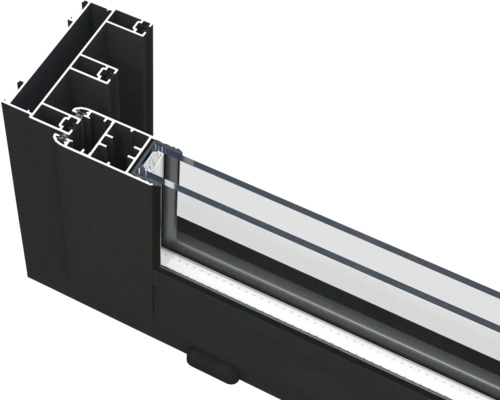 Detailansicht eines Fensterprofils aus Aluminium und Glas