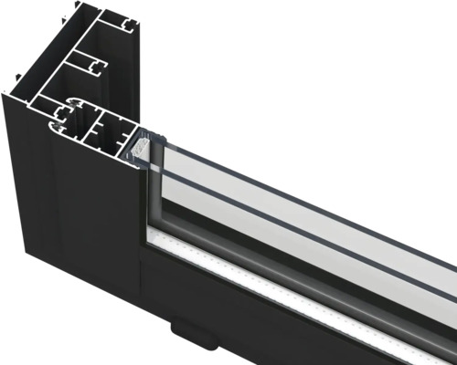 Profilansicht eines Fensterrahmens aus Aluminium mit Glas