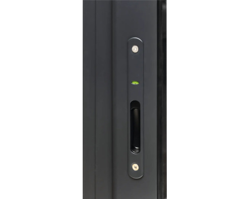 Detailansicht einer Schiebetür mit Griff und Schloss