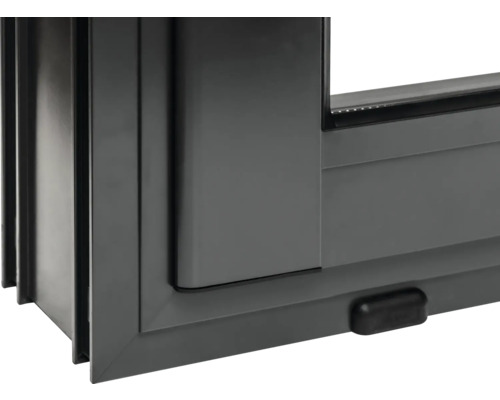 Detailansicht eines grauen Schiebefensters