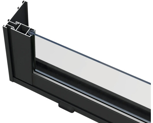 Schnittansicht eines Fensterprofils mit Glas