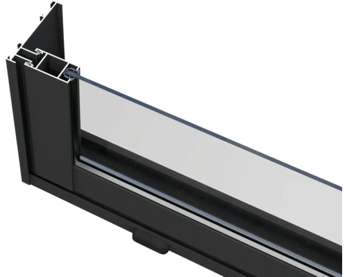 Detailaufnahme eines Fensterprofils aus Aluminium und Glas