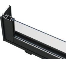 Detailansicht eines schwarzen Aluminiumfensterprofils mit Glas