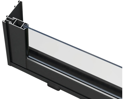 Schnittansicht eines Fensterrahmens aus Aluminium mit Glas