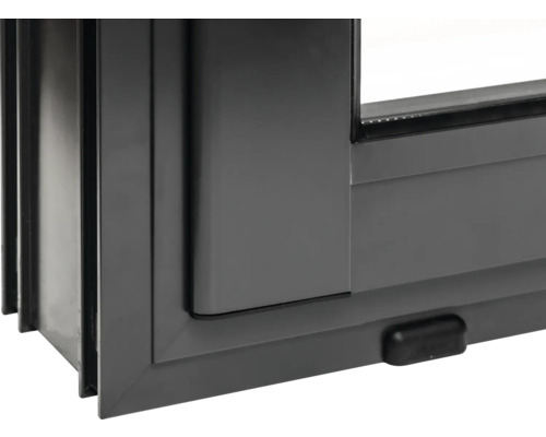 Detailansicht eines grauen Schiebefensters