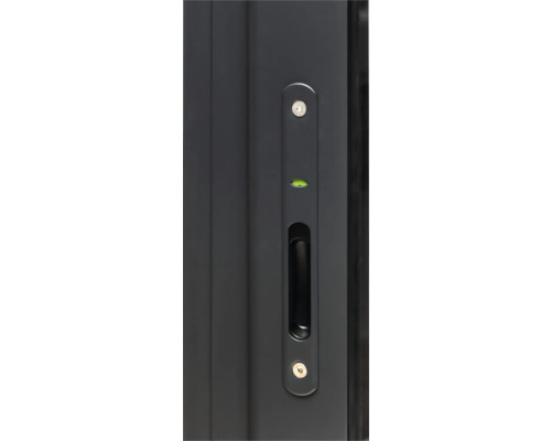 Detailansicht eines Türgriffs mit integrierter Wasserwaage