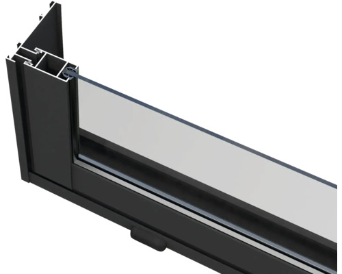 Querschnitt eines Aluminiumfensters mit Glas