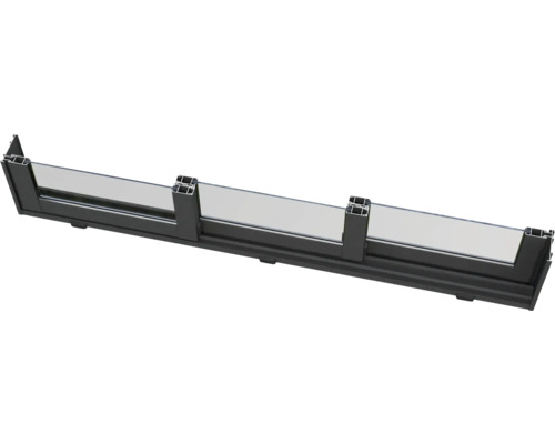 Querschnitt einer Fensterbank aus Aluminium mit Glas