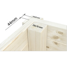 Detailansicht einer Holzecke mit Maßangaben