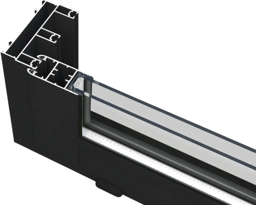 Querschnitt eines Aluminiumfensterprofils mit Isolierglas
