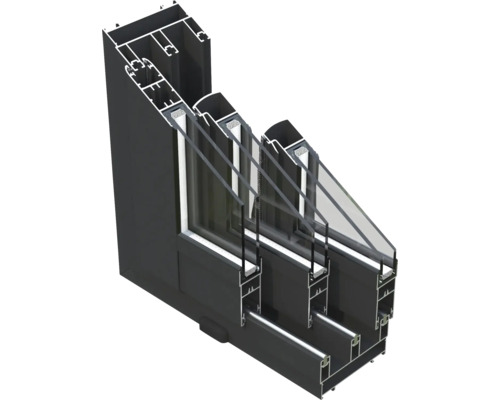 Querschnitt eines Fensters mit Dreifachverglasung