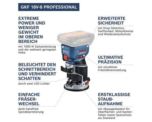 Bosch GKF 18V-8 Professional Akku-Kantenfräse mit Akku