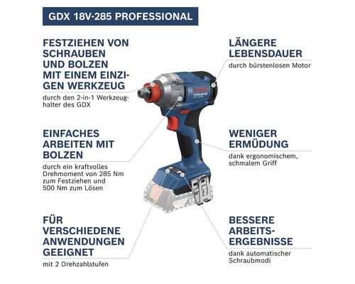 Bosch GDX 18V-285 Professional Akku-Schlagschrauber mit 2-in-1 Werkzeughalter