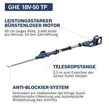 Akku-Hochheckenschere Bosch Professional GHE 18V-50 TP, ohne Akku und Ladegerät