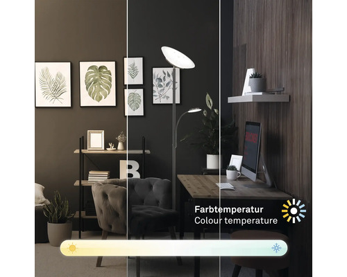 Wohnraum mit Stehleuchte zur Demonstration der Farbtemperatur