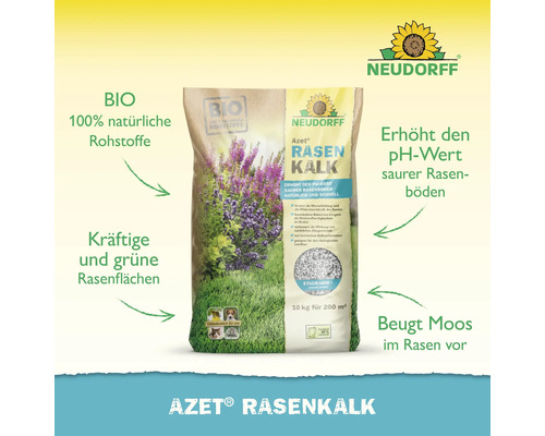 Neudorff Azet Rasenkalk zur Erhöhung des pH-Wertes saurer Rasenböden, 10 Kilogramm Packung