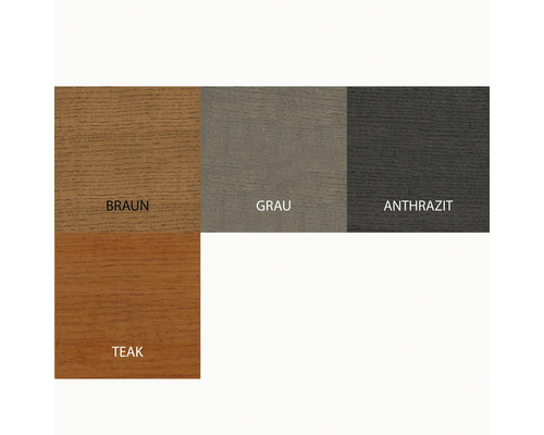 Farbauswahl für Holz: Braun, Grau, Anthrazit, Teak