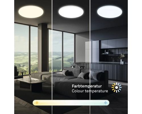 Raumansicht mit runder LED Deckenleuchte mit einstellbarer Farbtemperatur
