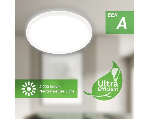 LED Deckenleuchte mit Energieeffizienzklasse A, 4000 Kelvin neutralweißes Licht und Ultra Efficient Symbol