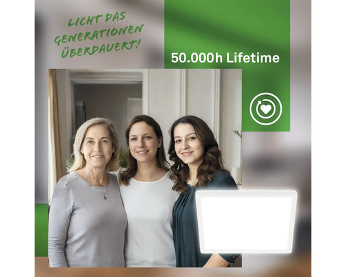 Innenaufnahme mit drei Frauen und einer hellen LED-Lampe mit 50.000 Stunden Lebensdauer
