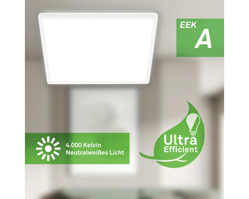 Quadratische Deckenleuchte mit Energieeffizienzklasse A, 4000 Kelvin neutralweißem Licht und Ultra Efficient Siegel
