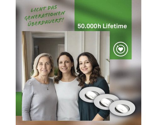 Deckeneinbaustrahler mit einer Lebensdauer von 50.000 Stunden