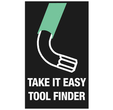 Illustration eines Innensechskantschlüssels mit dem Schriftzug Take it easy Tool Finder