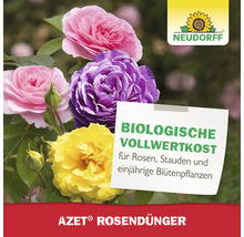 Neudorff Azet Rosendünger mit Rosen im Hintergrund
