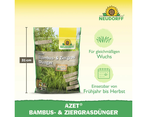 Azet Bambus- und Ziergras Dünger, 1,75 Kilogramm, mit Neudorff Logo, geeignet für die Anwendung von Frühjahr bis Herbst, 31 Zentimeter