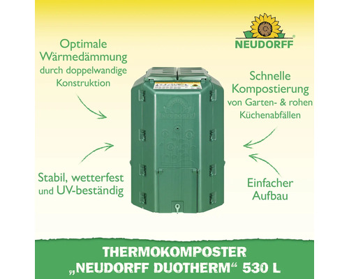 Neudorff Duotherm Thermokomposter mit 530 Liter Fassungsvermögen für Garten und Küche