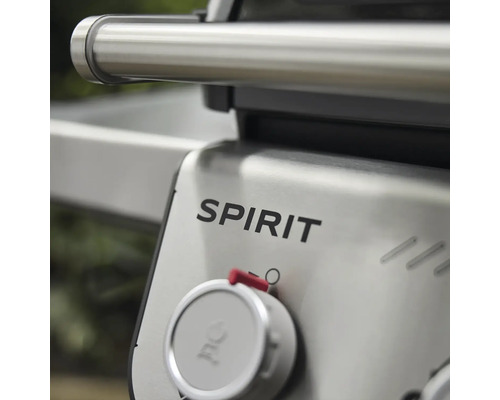 Detailansicht des Spirit Gasgrills mit Bedienfeld und Temperaturregler