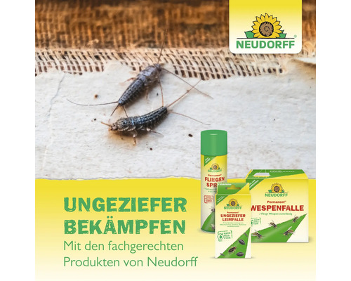 Neudorff Produkte zur Schädlingsbekämpfung mit Silberfischchen, Fliegenspray, Ungeziefer Leimfalle und Wespenfalle