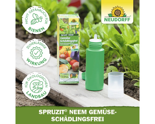 Neudorff Spruzit Neem Gemüse Schädlingsfrei Packung mit Dosierflasche und Messbecher