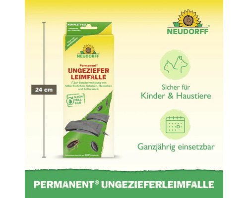 Neudorff Permanent Ungeziefer Leimfalle, 24 cm hoch, zur Schädlingsbekämpfung, sicher für Kinder und Haustiere