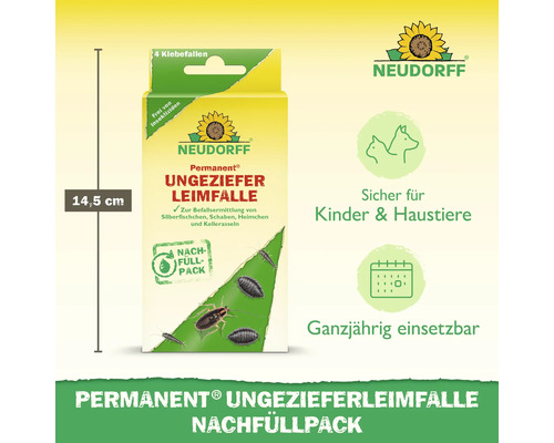 Neudorff Permanent Ungeziefer Leimfalle Nachfüllpack zur Bestimmung von Silberfischchen, Schaben, Heimchen und Kellerasseln, 14,5 cm hoch