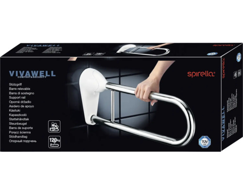 Verpackung eines VivaWell Stützgriffs mit Spiralla Logo