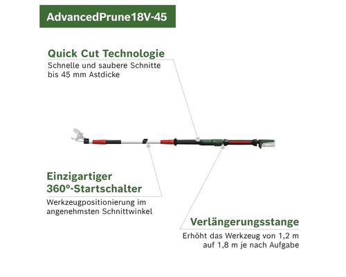 Akku-Astschneider mit Verlängerungsstange für Baumschnittarbeiten