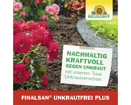 Finalsan Unkrautfrei Plus im Einsatz gegen Unkraut im Garten mit Neudorff Logo