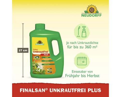 Finalsan Unkrautfrei Plus Unkrautvernichter in einer 27 Zentimeter hohen, grünen Flasche von Neudorff