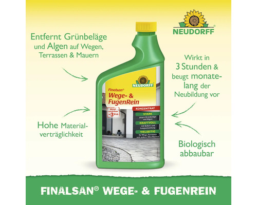 Finalsan Wege und Fugenreiniger zur Entfernung von Grünbelägen und Algen in einer grünen Flasche