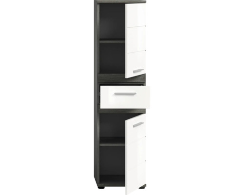 Hochschrank mit Regalfächern, einer Schublade und Türen für Badezimmer oder Wohnraum