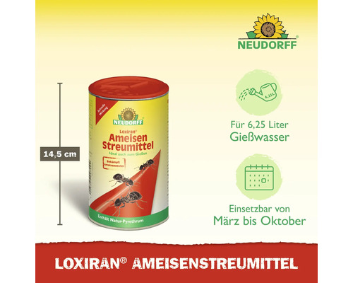 Neudorff Loxiran Ameisenstreumittel, 14,5 cm hoch, zur Bekämpfung von Ameisen und Ameisennestern, geeignet für 6,25 Liter Gießwasser, einsetzbar von März bis Oktober
