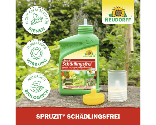 Spruzit Schädlingsfrei Insektizid mit Messbecher und gelbem Deckel