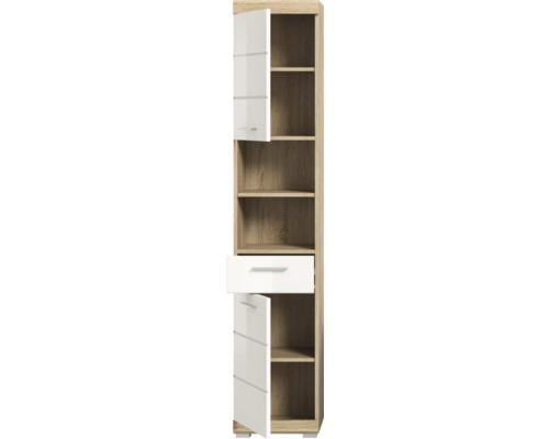 Hoher Schrank mit Fächern, einer Schublade und Türen