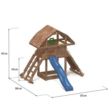 Spielturm aus Holz mit Rutsche und Leiter, inklusive Maßangaben